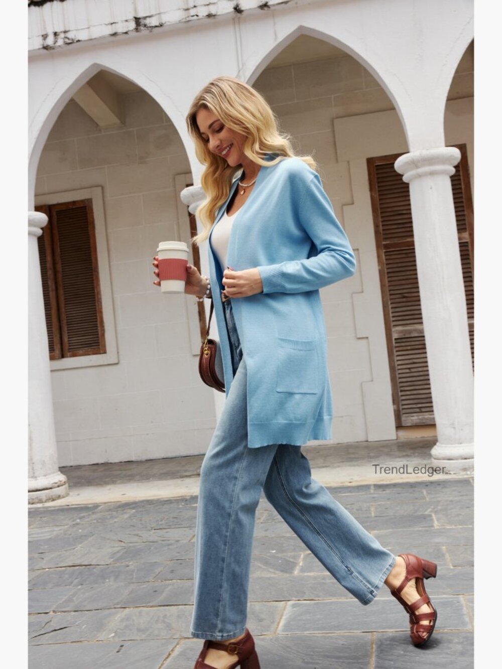 Long Open Front Cardigan Sweater with Pockets Lightweight Knit - Picture 7 of 7